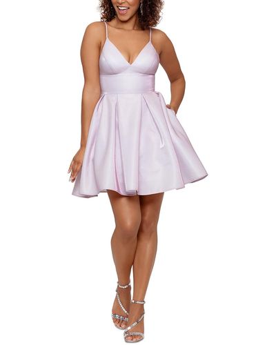 Betsy & Adam Tulle Shimmer Cocktail And Party Dress - White