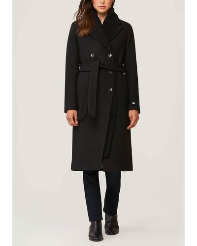 SOIA & KYO Anya Long Wool Coat With Knit Collar In Black