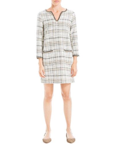 Max Studio 3/4-sleeve Tweed Short Dress - Gray