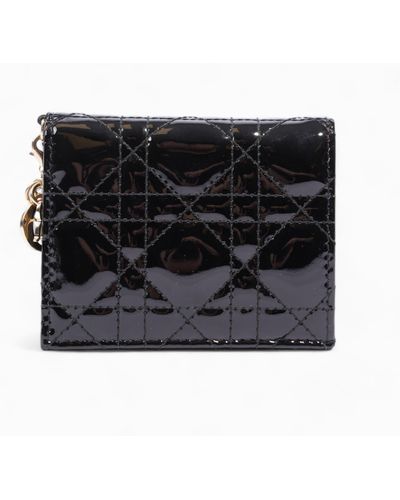 Dior Cannage Lady Dior French Wallet Patent Leather - Black