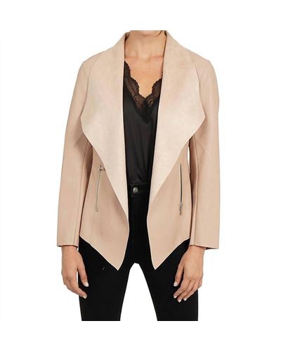 Love Token Faux Leather Drape Jacket - Natural