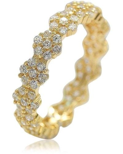 Suzy Levian Golden Sterling Silver Cubic Zirconia Floral Eternity Band - Yellow