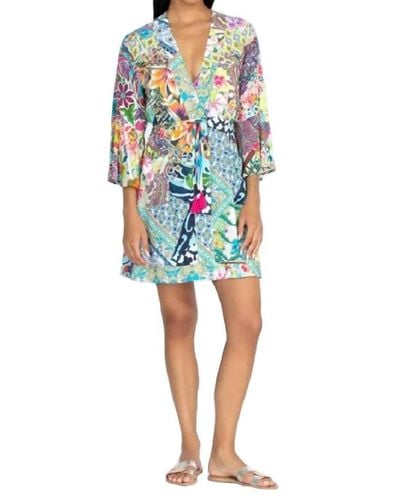 Johnny Was Drawstring Patchwork Coverup - Blue