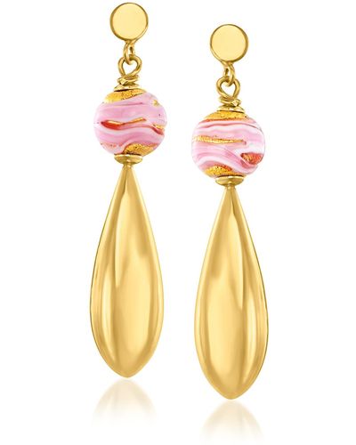 Ross-Simons Italian Pink Murano Glass Bead Drop Earrings - Metallic