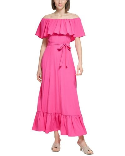 Calvin Klein Crinkled Long Maxi Dress - Pink