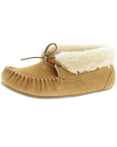 Minnetonka Cabin Bootie Leather Slip On Moccasin Boots - Natural