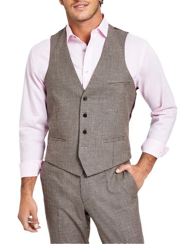 BarIII Slim Fit Check Suit Vest - Gray