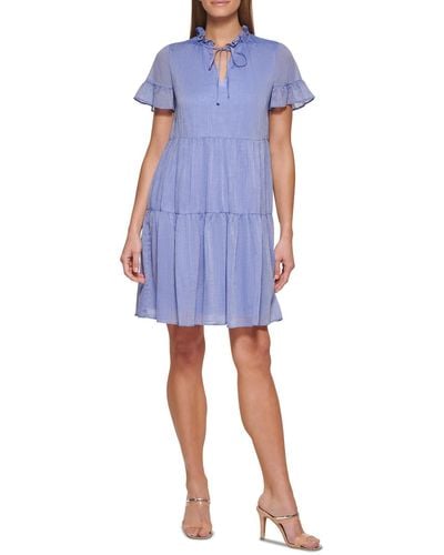 DKNY Tiered Short Mini Dress - Blue