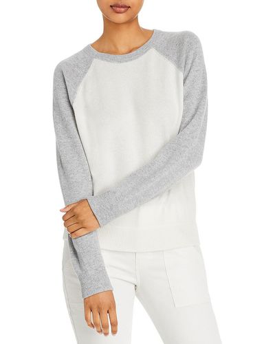 Aqua Cashmere Colorblock Crewneck Sweater - Gray