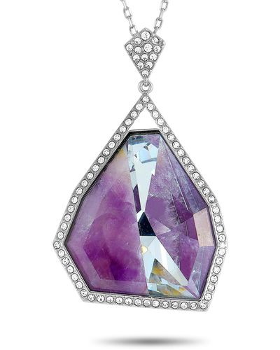 Swarovski Rhodium-plated Stainless Steel Purple And Clear Crystal Pendant Necklace