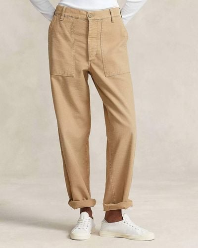 Ralph Lauren Polo Mid Rise Ankle Pant With Patch Pockets - Natural