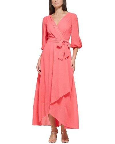 DKNY Faux Wrap Mid-calf Wrap Dress - Pink
