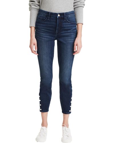 7 For All Mankind High Rise Button Hem Skinny Jeans - Blue