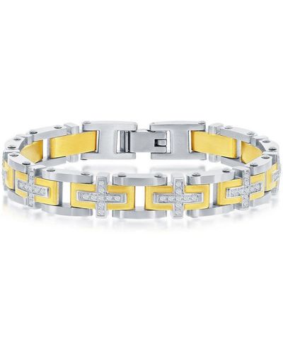 Black Jack Jewelry Stainless Steel Gold & Silver Cz Cross Link Bracelet - Metallic
