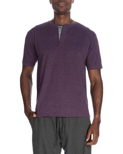 Unsimply Stitched Short Sleeve 3 Button Henley - Purple