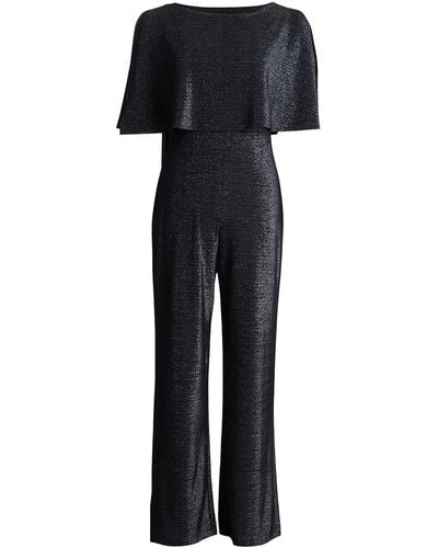 Connected Apparel Plus Metallic Cape Sleeve Jumpsuit - Black