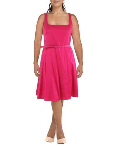 Lauren by Ralph Lauren Crinkled Midi Fit & Flare Dress - Pink