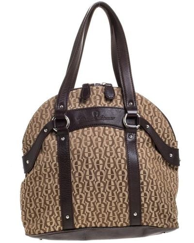 Aigner /beige Signature Canvas And Leather Satchel - Brown