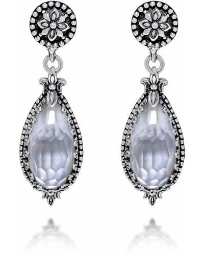 Konstantino Sterling Silver, Mother Of Pearl And Rock Crystal Doublet Drop Earrings Skkj512-313 - Blue