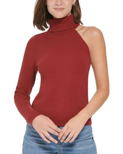 Calvin Klein Ribbed One Sleeve Turtleneck Top - Red