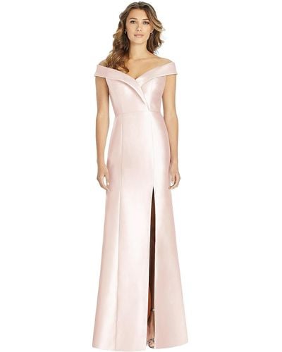 Alfred Sung Off-the-shoulder Cuff Trumpet Gown With Front Slit - White