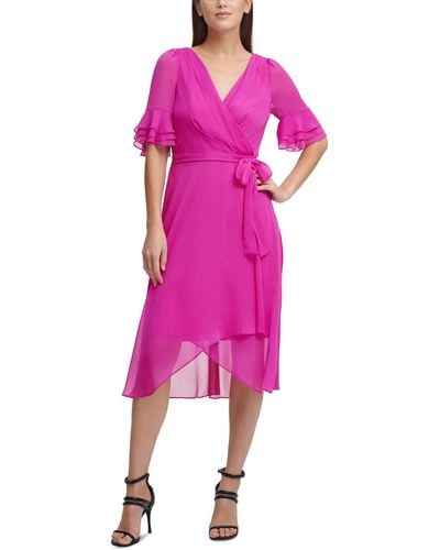 DKNY Puff Sleeve Hi-low Midi Dress - Pink