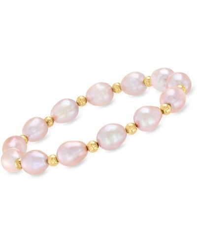 Ross-Simons 8-9mm Pink Cultured Pearl And 14kt Yellow Gold Bead Bracelet