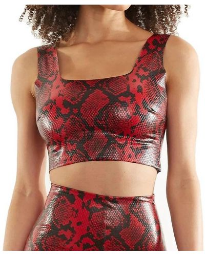 Commando Faux Leather Animal Squareneck Crop Top - Red