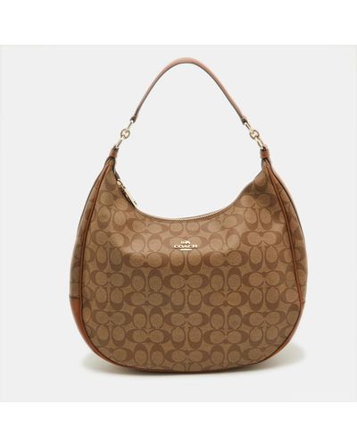 COACH Signature Coated Canvas And Leather Harley Hobo - Brown