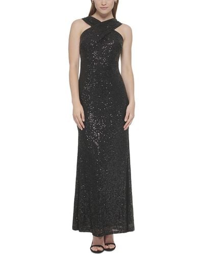 Eliza J Sequined Long Evening Dress - Black