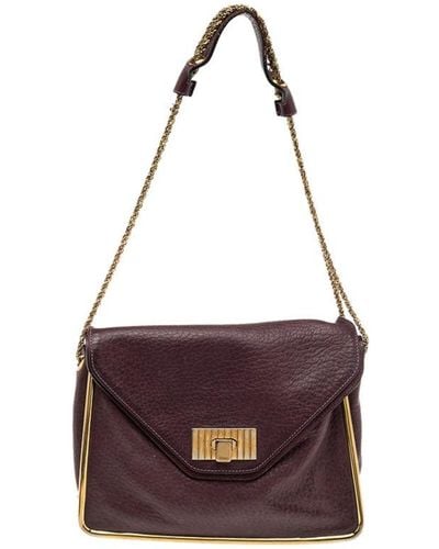 Chloé Pebbled Leather Medium Sally Flap Shoulder Bag - Purple