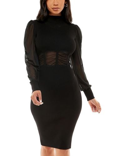 Almost Famous Juniors Ribbed Mesh Sweaterdress - Black