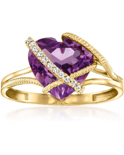 Ross-Simons Amethyst Heart Ring With Diamond Accents - Pink
