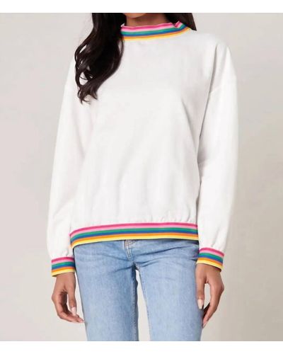 Sugarlips Rainbow Trim French Terry Knit Sweatshirt - White