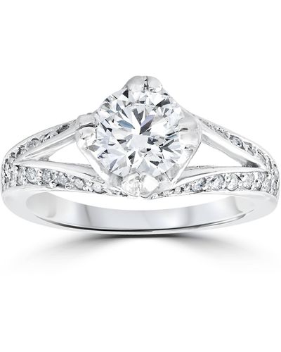 Pompeii3 Certified 2ct Diamond Engagement Ring Lab Grown 14k White Gold - Metallic