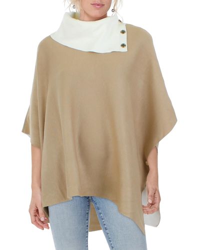 Anne Klein Split Collar Double Face Poncho Sweater - Natural