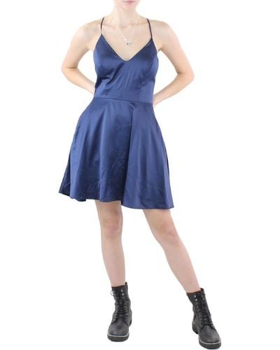 B Darlin Juniors Satin Lace Back Mini Dress - Blue