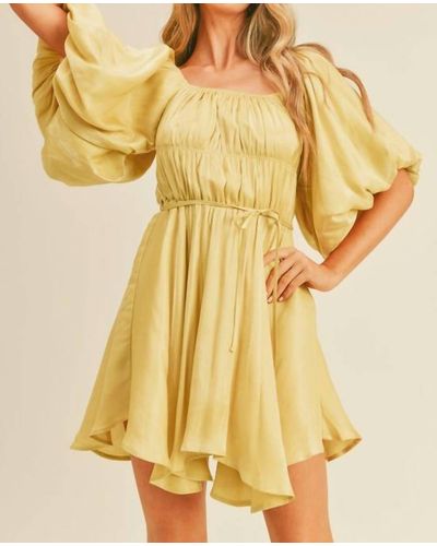 ..,merci Shiny Bubble Sleeve Mini Dress - Yellow