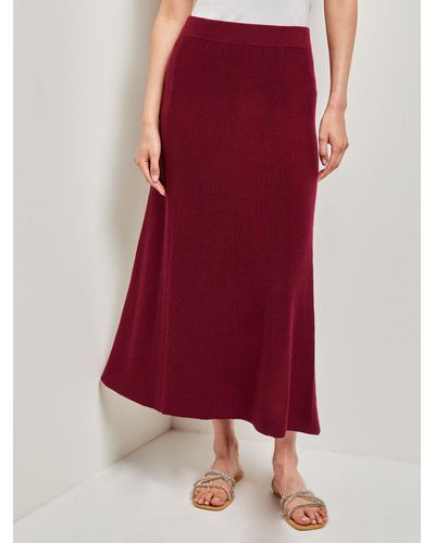 Misook A-line Textural Stripe Cashmere Midi Skirt - Red