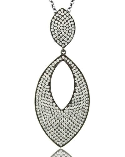 Suzy Levian Cubic Zirconia Sterling Silver Oval Pave Pendant - Black