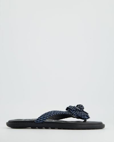 Chanel Cc Tweed Slides - Blue