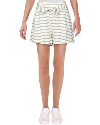 Lush Tie Front Striped Casual Shorts - White
