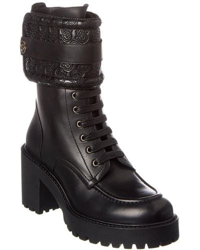 Ferragamo Shiraz Leather Combat Boot - Black