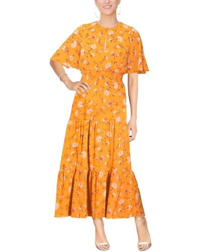 Rachel Roy Chiffon Smocked Maxi Dress - Orange