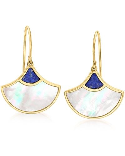 Ross-Simons Mother-of-pearl And Lapis Fan Drop Earrings - Blue
