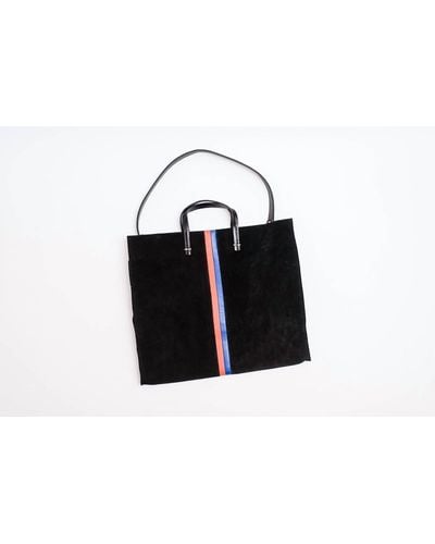 CLARE V. Simple Tote Bag Navy Blue Perforated Suede with Stripes