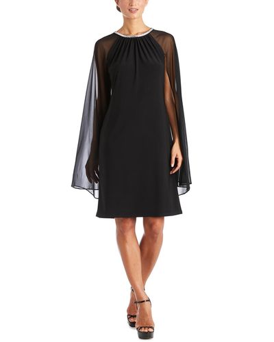 R & M Richards Embellished Cape Cocktail And Party Dress - Black