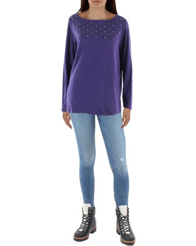 Karen Scott Plus Knit Dolman Sleeves Pullover Sweater - Blue