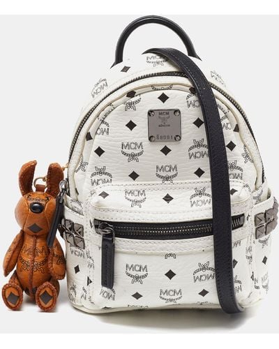 MCM Visetos Coated Canvas And Leather Mini Studded Stark-bebe Boo Backpack - Gray