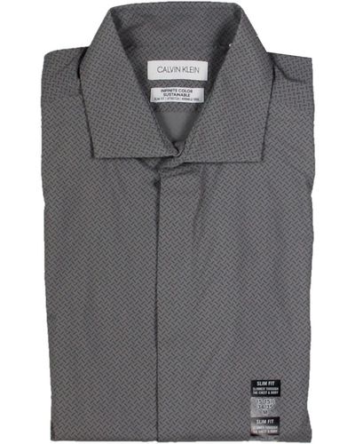 Calvin Klein Slim Fit Printed Dress Shirt - Gray